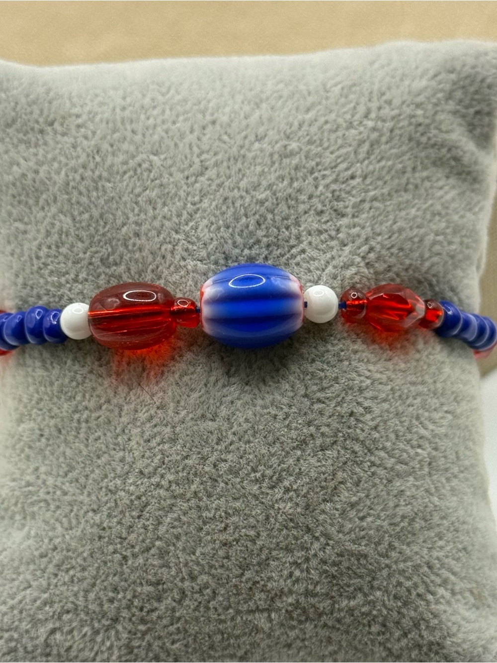 Handmade Blue & Red Glass Beaded Bracelet